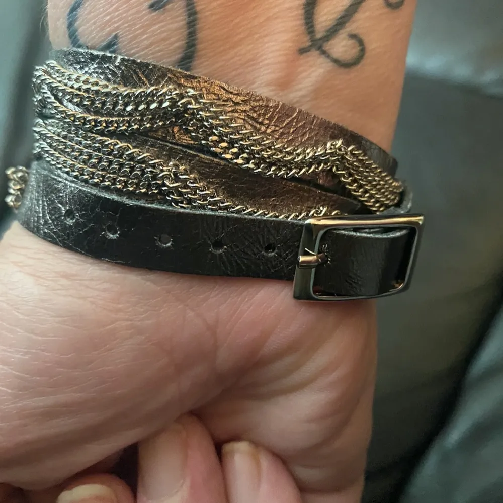 Pewter leather chain wraparound bracelet buckle - Image 3