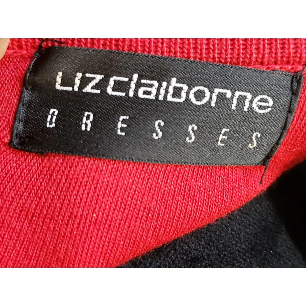 Liz Claiborne Sheath Dress Womens M Red Knit Raglan Sleeve Round Neck Back Zip - Image 4