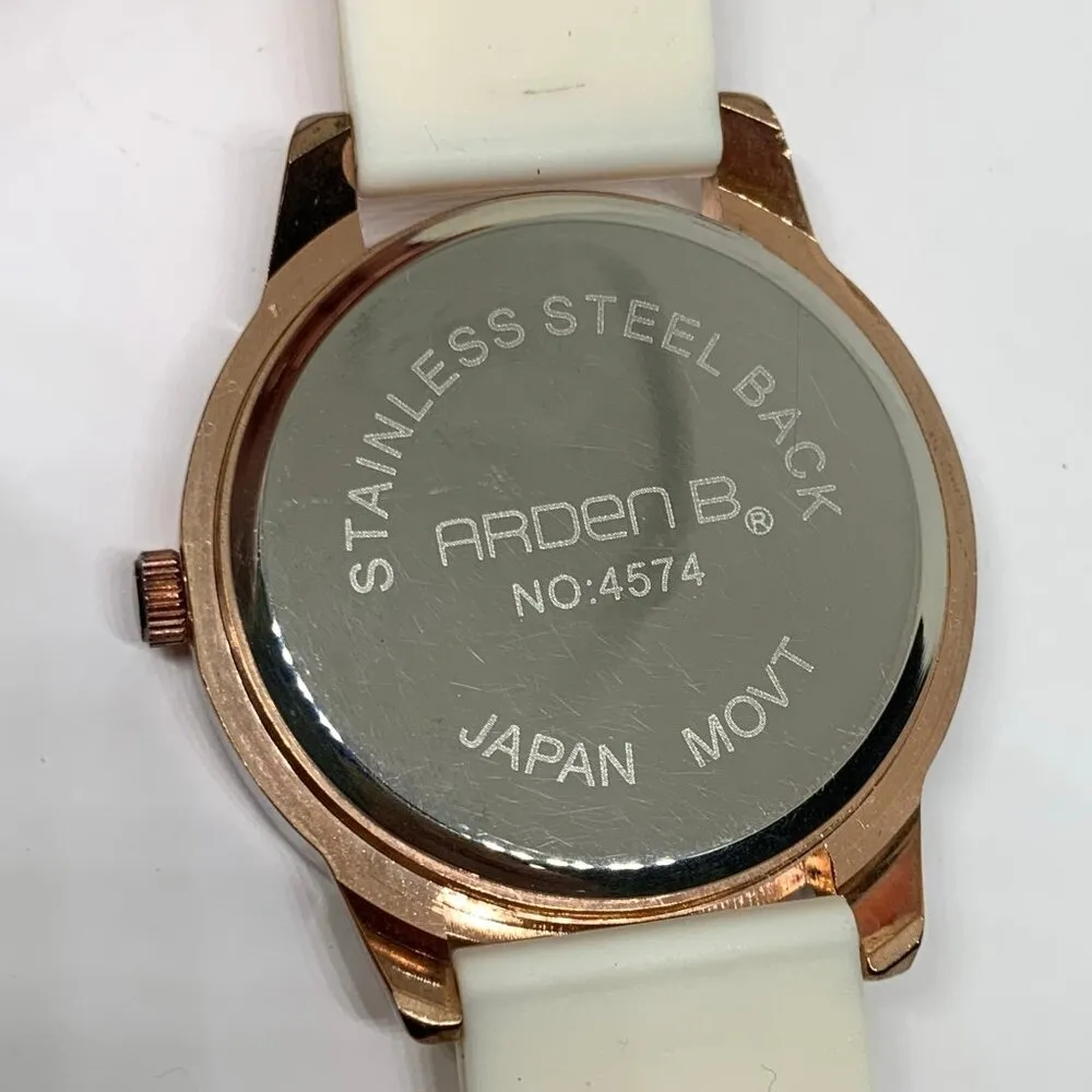Arden B 42mm rose gold tone rhinestones women’s quartz watch white band running - Image 5