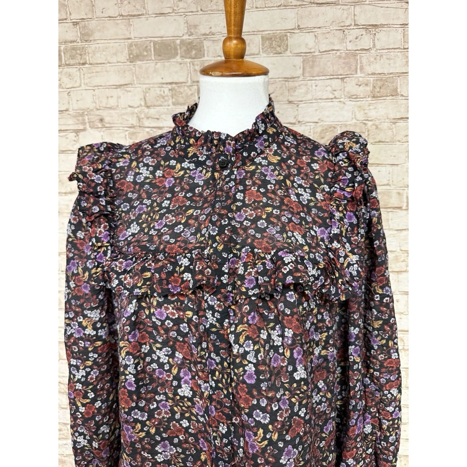 Who What Wear Praire Blouse XXL Dark Floral Victorian Ruffles L/s Prarie Cottage - Image 3