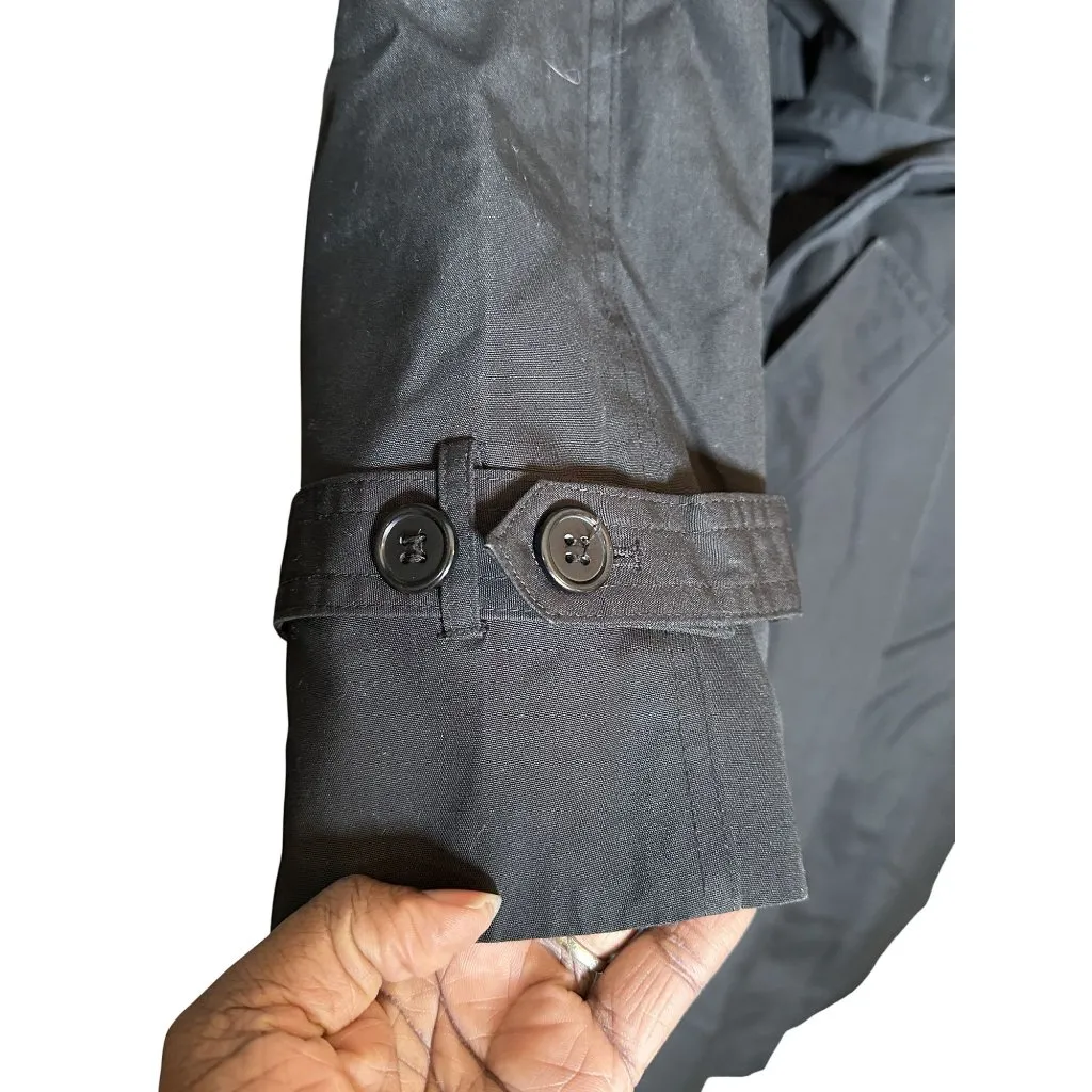 J Gallery Women’s Black Trench Coat Medium Long Belted Double Breasted Classic 7 - Image 4