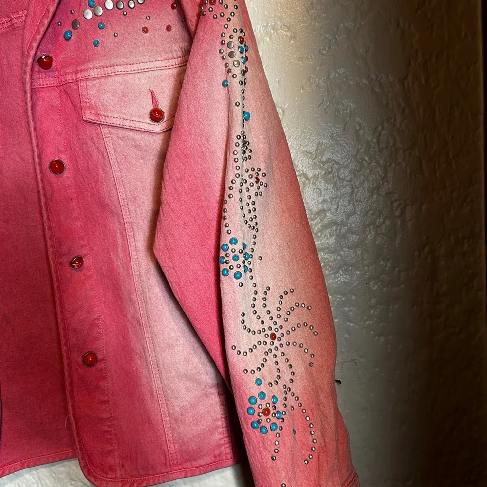 DH2 by Diane Gilman Embellished Pink Denim Jacket womens size 1X‎ studded - Image 9