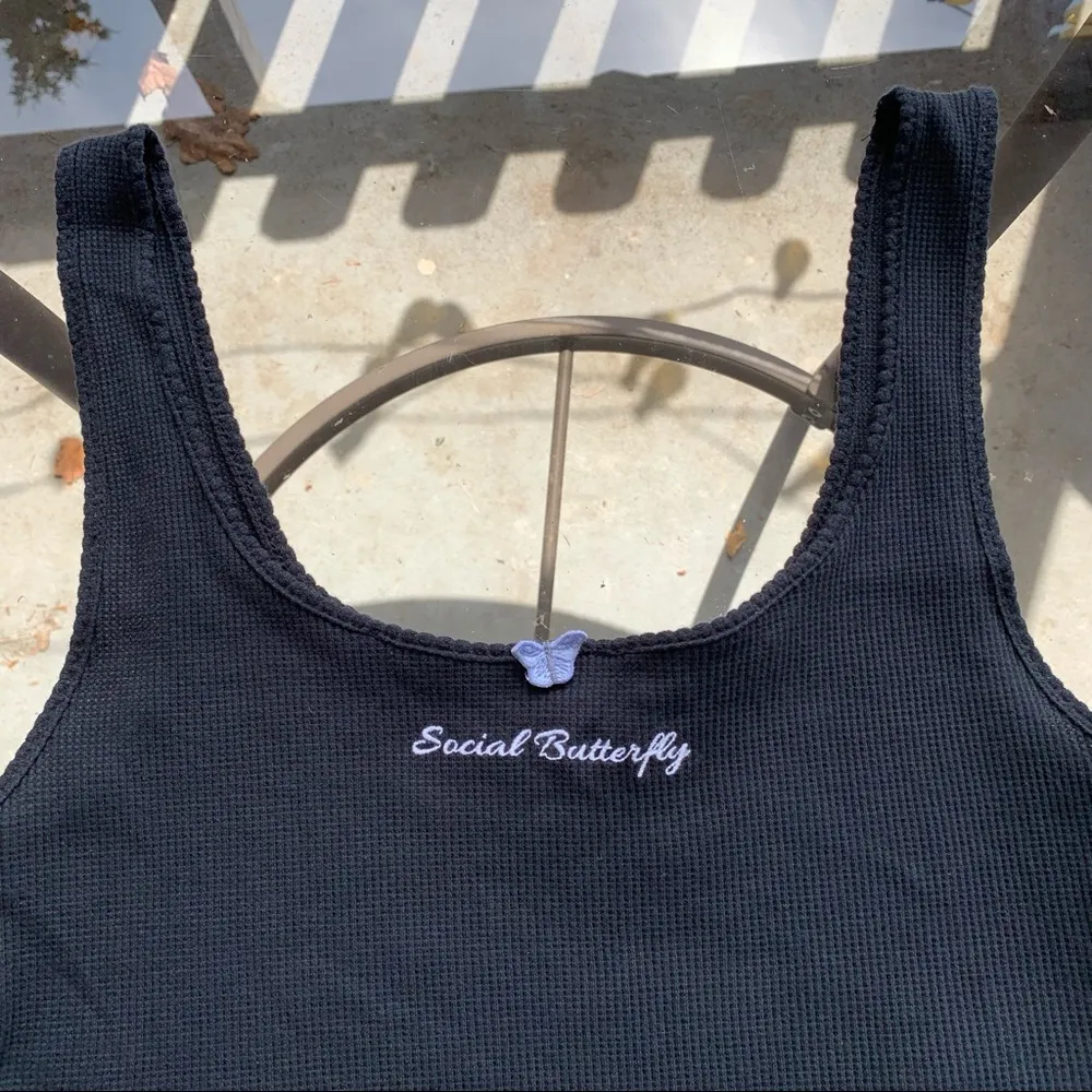 Forever 21 Social Butterfly Crop Tank in Black - Medium, Sleeveless, Embroidered - Image 3