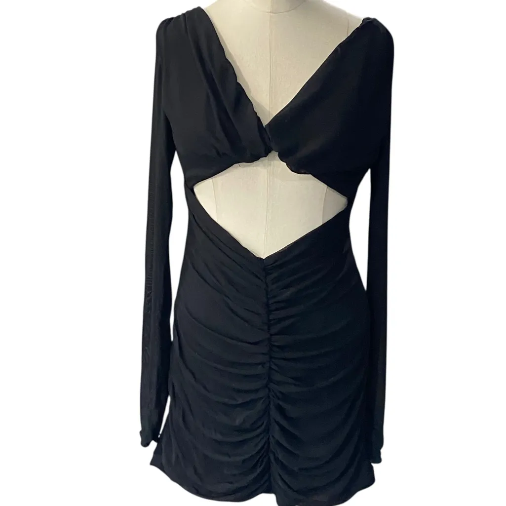 Beginning Boutique Black Raven Dress Ruched Cut-Out sheer mesh long sleeve sz 12 - Image 11