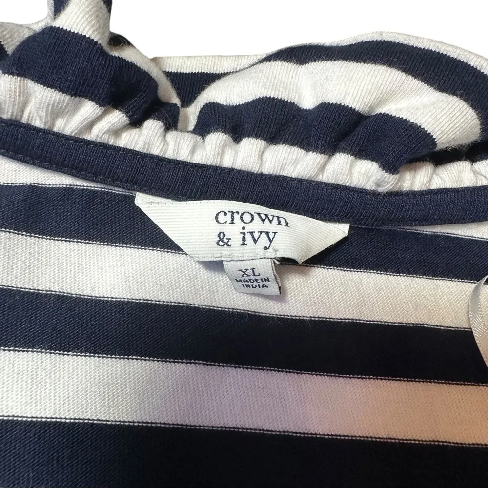 Navy Blue White Ruffle Neck Cotton Long Sleeve XL - Image 5