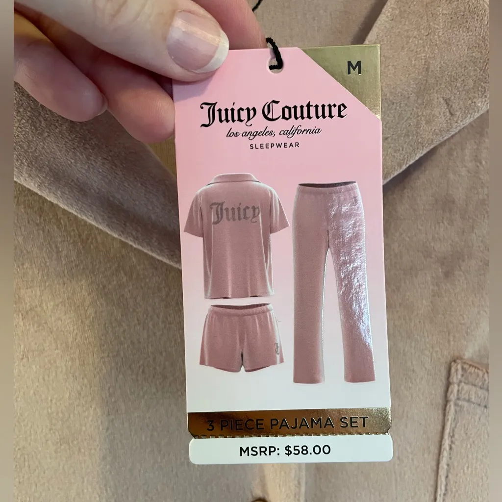 NWT Juicy Couture 3 piece Super Soft Rhinestone sleep set sz M - Image 12
