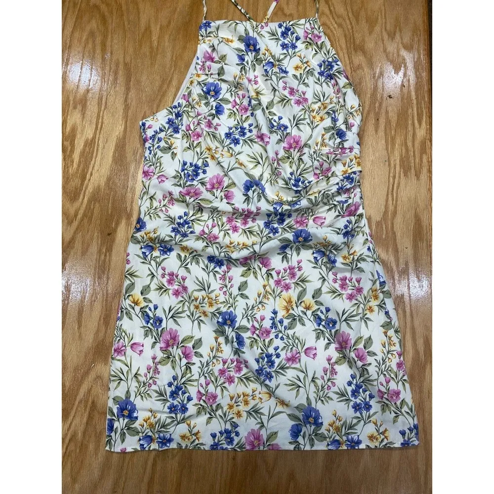 En Saison Mini Dress Women's Large Beige Valeria Floral Print Halter Neck B66 - Image 3