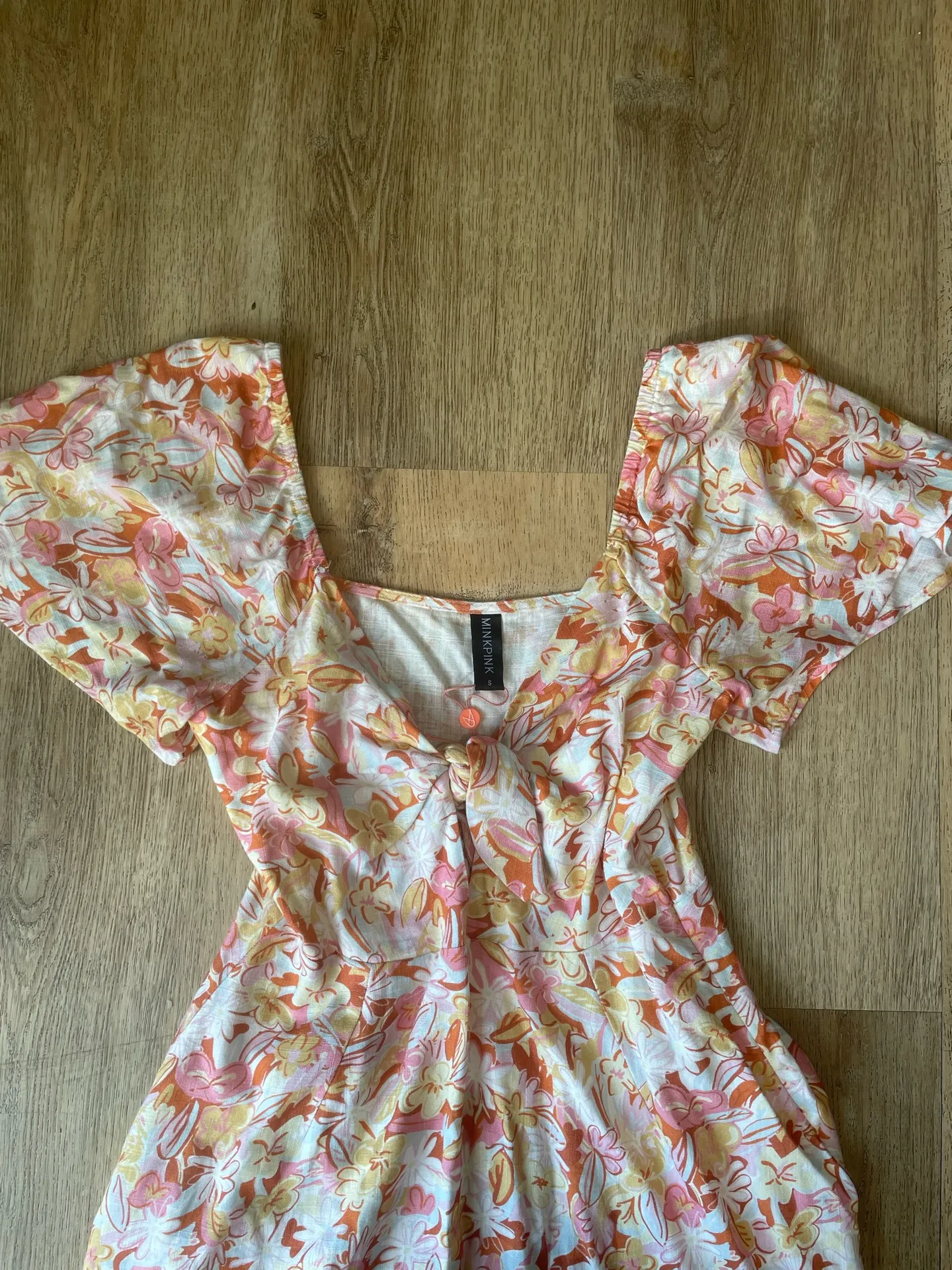 MINKPINK Floral Mini Dress Women’s S Tie Front Boho Cottagecore Flutter Sleeve - Image 7