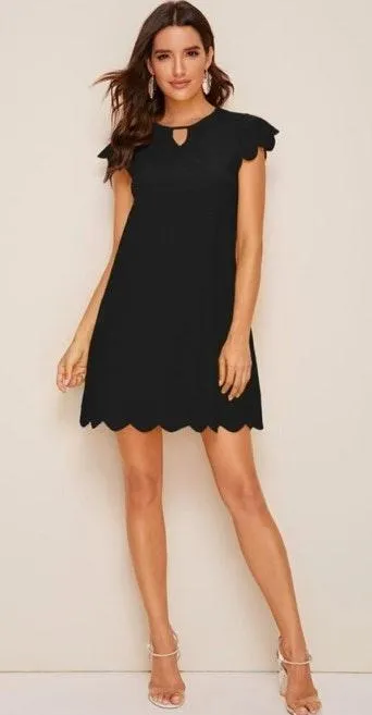 Black Keyhole neck scallop trim tunic dress SZ xs - Image 3