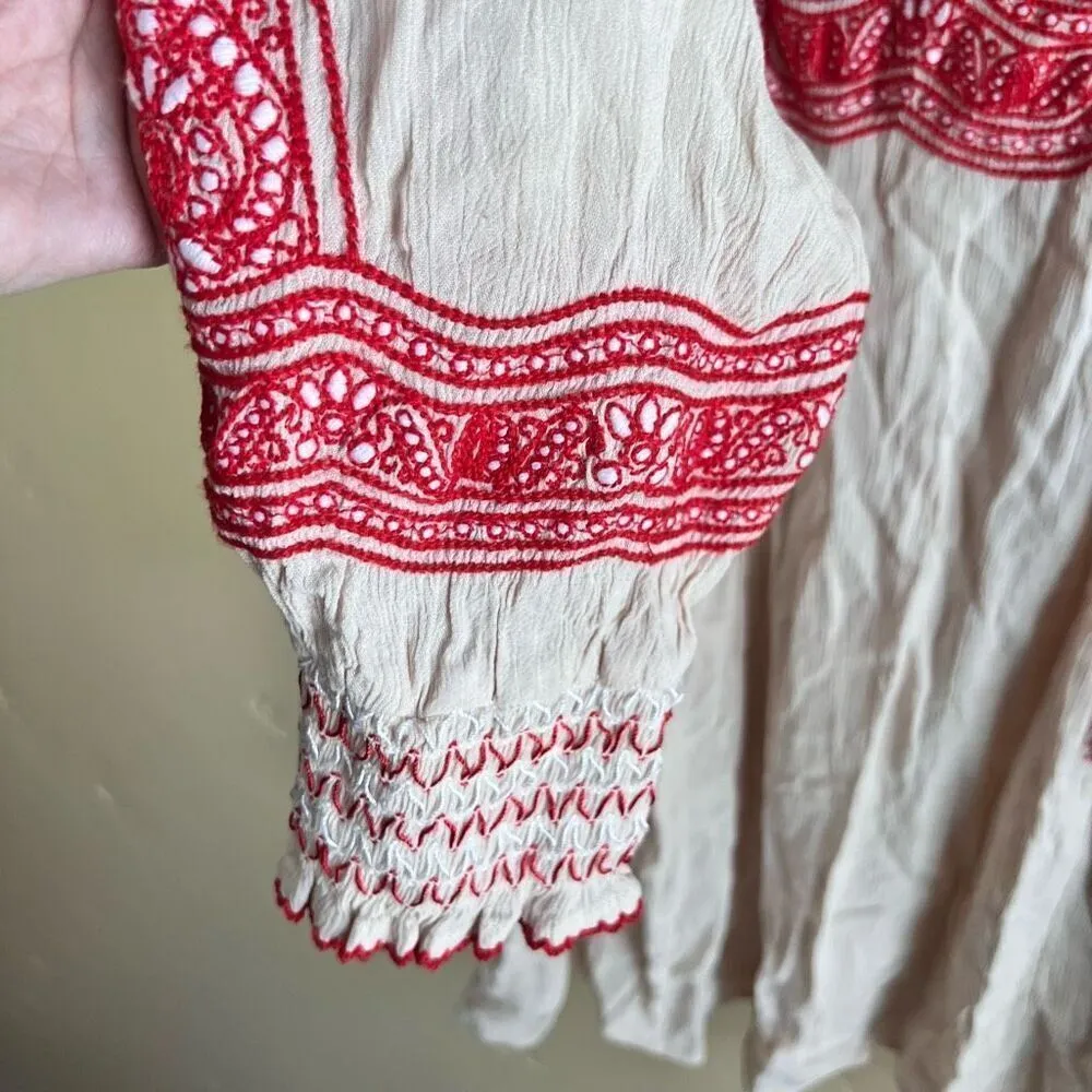 Free People Womens Boho Wind Willow Mini Dress Size XS‎ Embroidered Peasant - Image 4