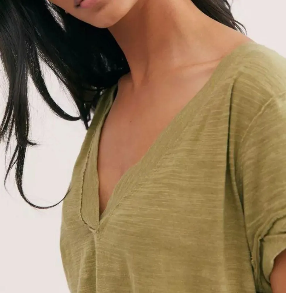 We The Free Green V-Neck Sundance Tee Distressed Size M - Image 2