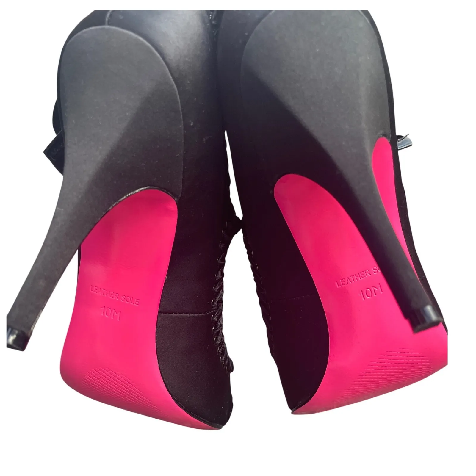 Betsey Johnson Black Satin‎ Heels Peep Toe Bow Tie Stiletto Pumps Size 10M - Image 5