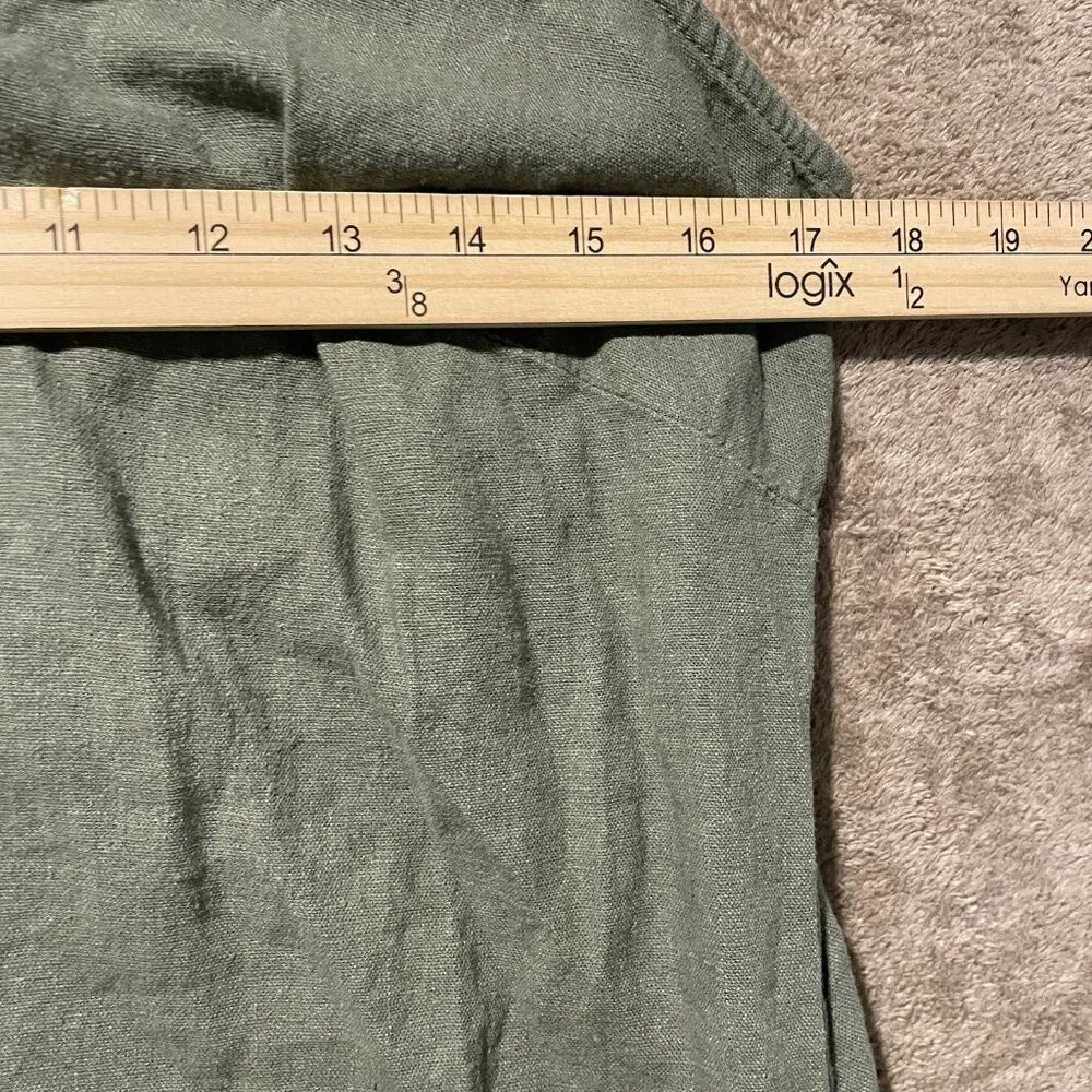Briggs Dress Womens Medium Linen Olive Green Ruffle Vneck Knee Length Sleeveless - Image 7