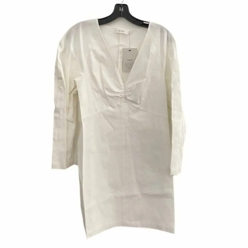 A.L.C. Aila White Long Puff Sleeve Linen Mini Dress - Image 6