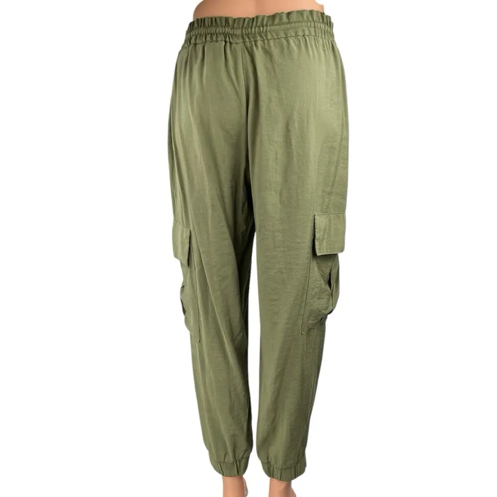 Zara Women's Olive Green High Waist Elastic Waist Cargo Jogger Trouser Pants S - Image 3
