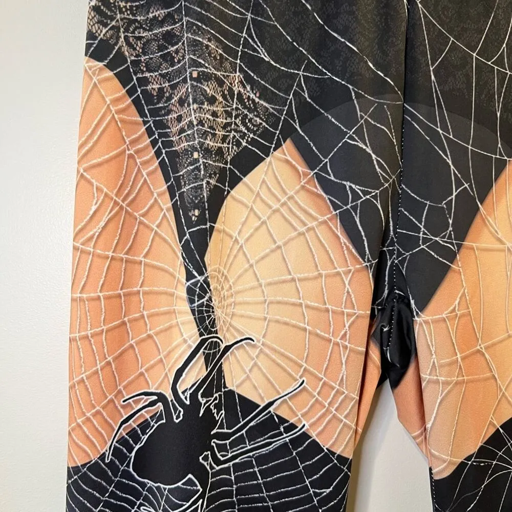 Women's Halloween Spider Webs and Garter Belt Leggings Size L Size L - Image 3