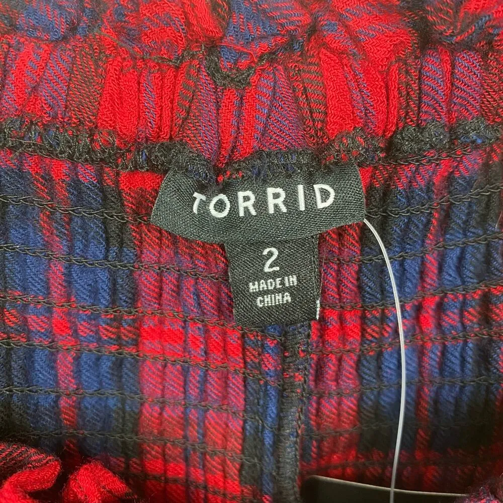 Torrid Red Plaid Brushed Rayon Acrylic Smocked Babydoll Top Sz.2 NWT - Image 8