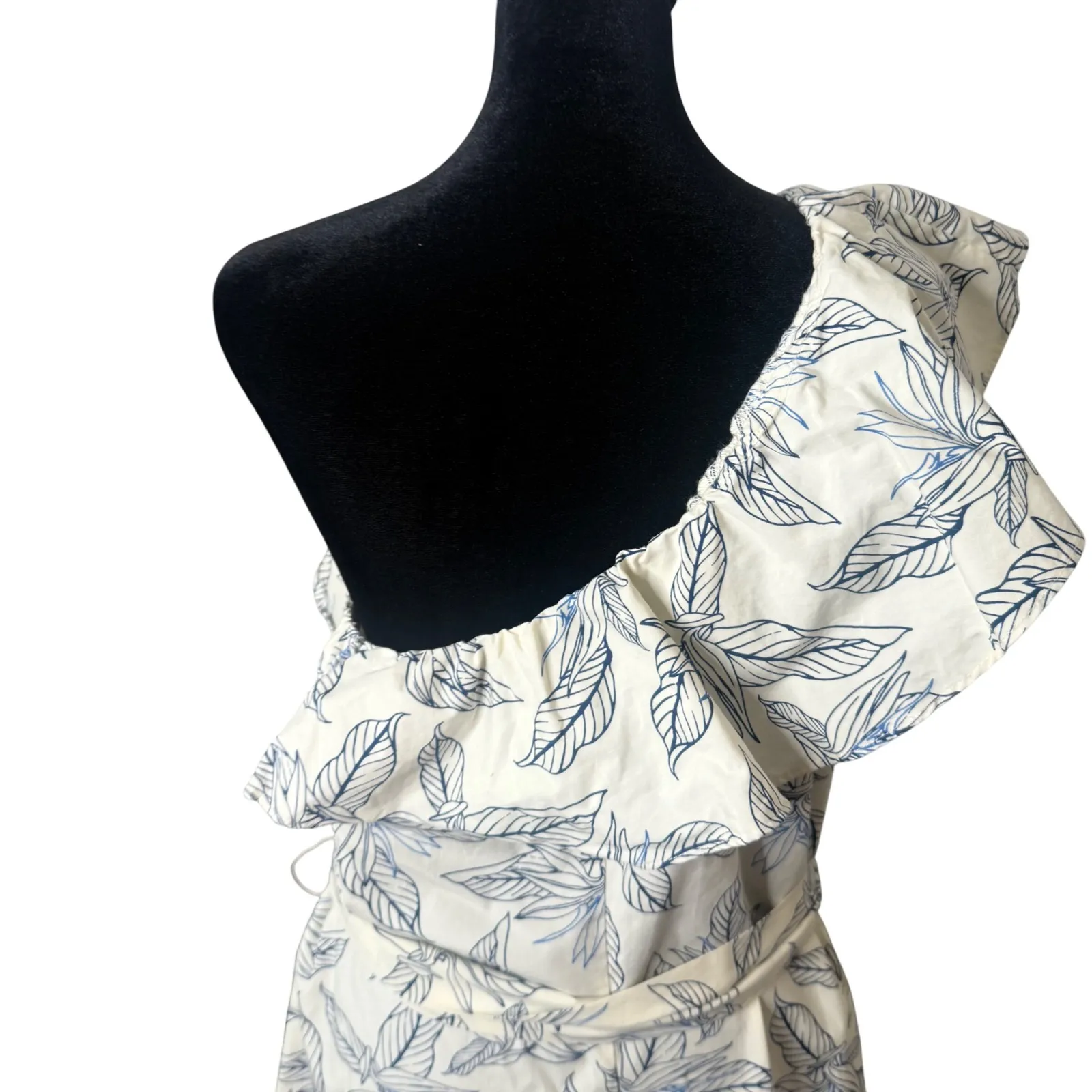 Banana Republic One Shoulder Ruffle Dress Tropical Print Belted Size M Beach - Image 3