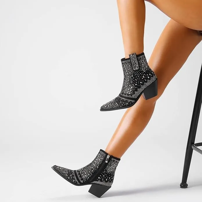 Sparkling Black Studded Ankle Boots Size 6 - Image 4