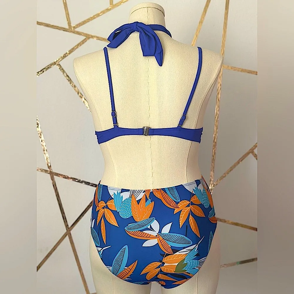 SHEIN Swim Plant Print Bikini Set Wrap Push Bra & High waisted Bottom (869) - Image 8