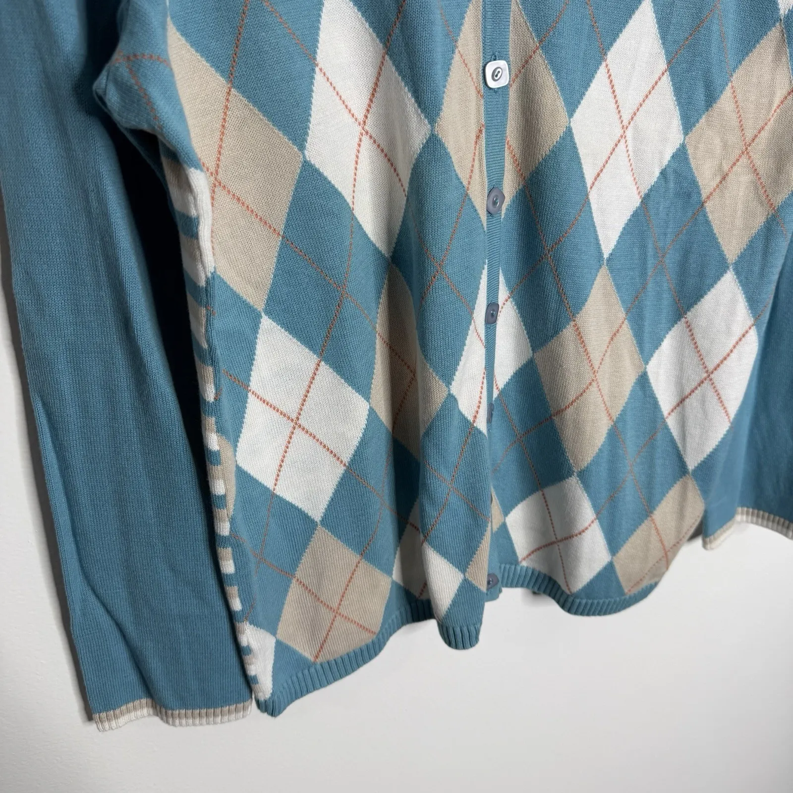 NWT Christopher & Banks Cotton Cardigan Medium Blue White Long Sleeves Diamond - Image 8