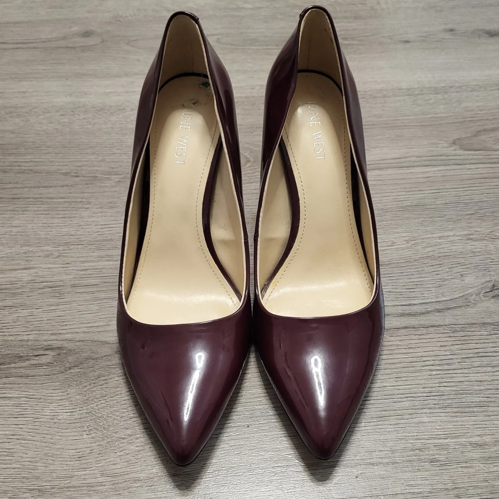 Nine West Womens Burgundy Wine Patent Leather Pointed Toe Stiletto Heels size 8 - Image 2
