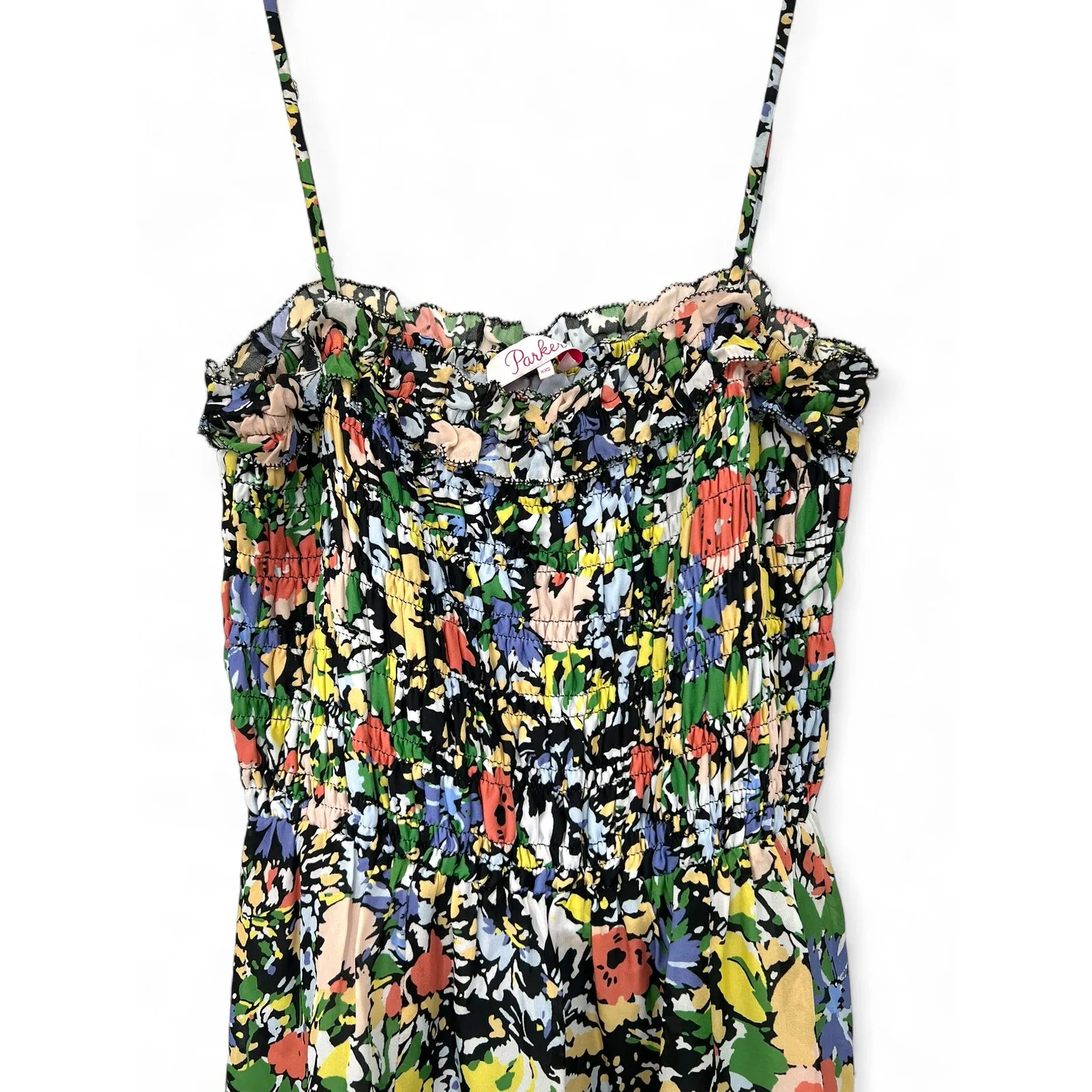 Parker  XXS  Melody Dark Floral Back-Cutout Dress Midi Sleeveless Ruffle Womens - Image 4
