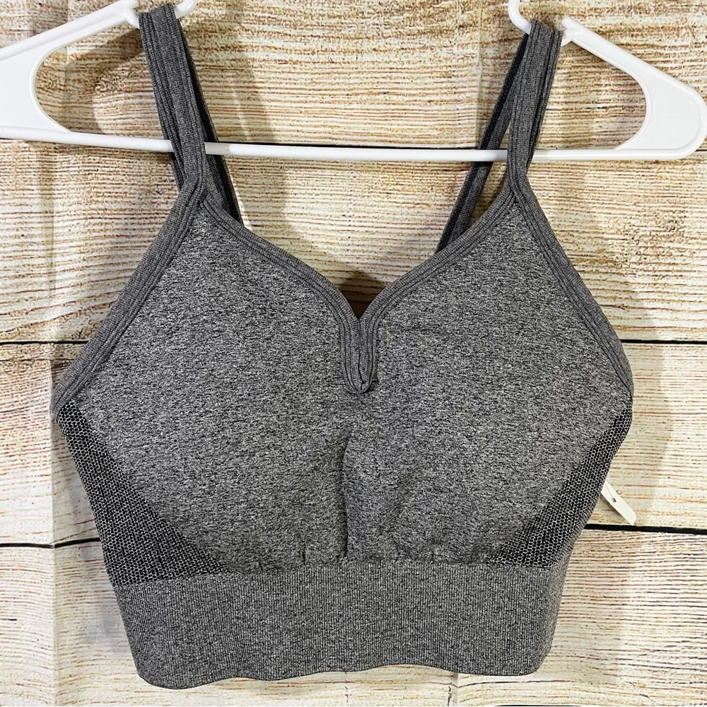 body rhythm gray sports bra strappy back women size Large - Image 3