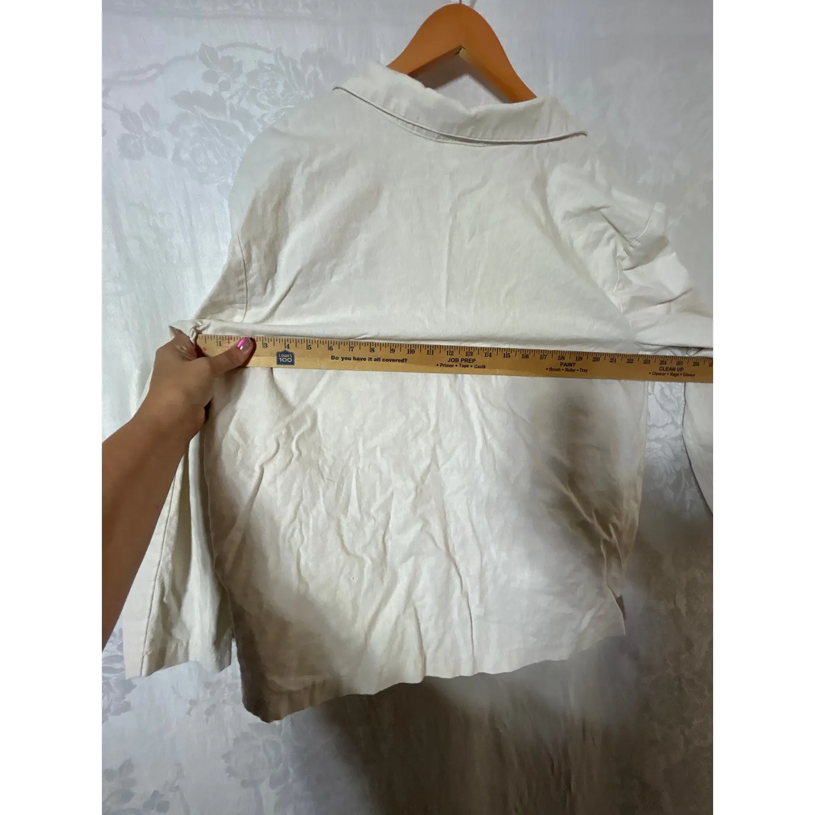 Vintage Blazer XL Tan Off White Linen Cotton Blend Long Boxy Blair - Image 7