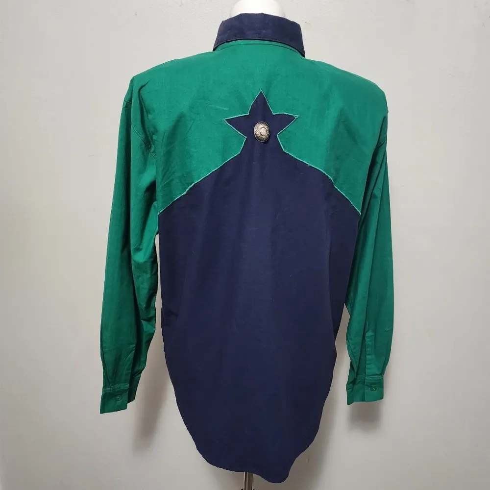 Vintage Adobe Rose 90s Blue Green Rodeo Queen Western Button Down Size Medium Size L - Image 4