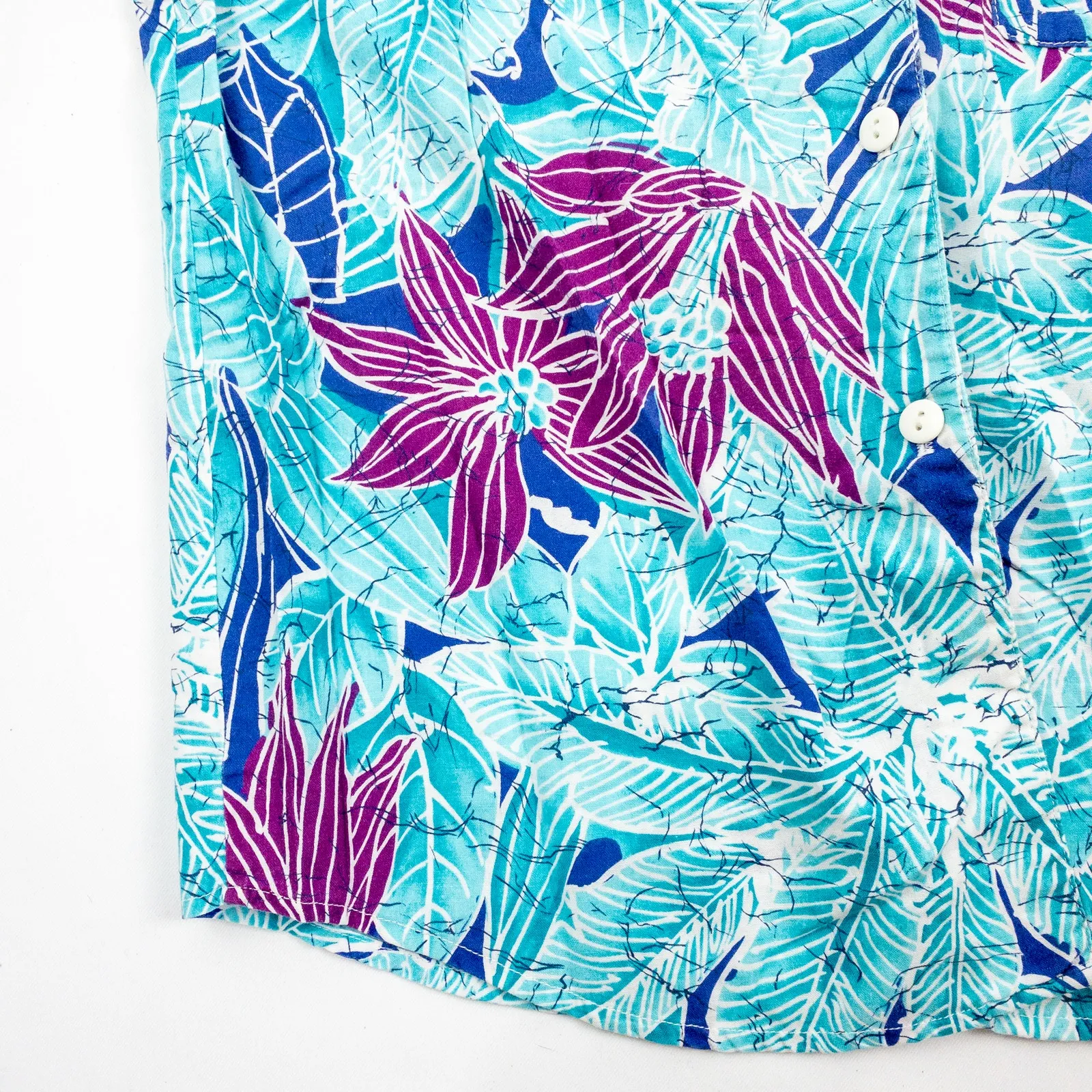 Sandra Ingrish Sport Vintage Hawaiian Blue Purple Shirt Womans Small Unisex - Image 7