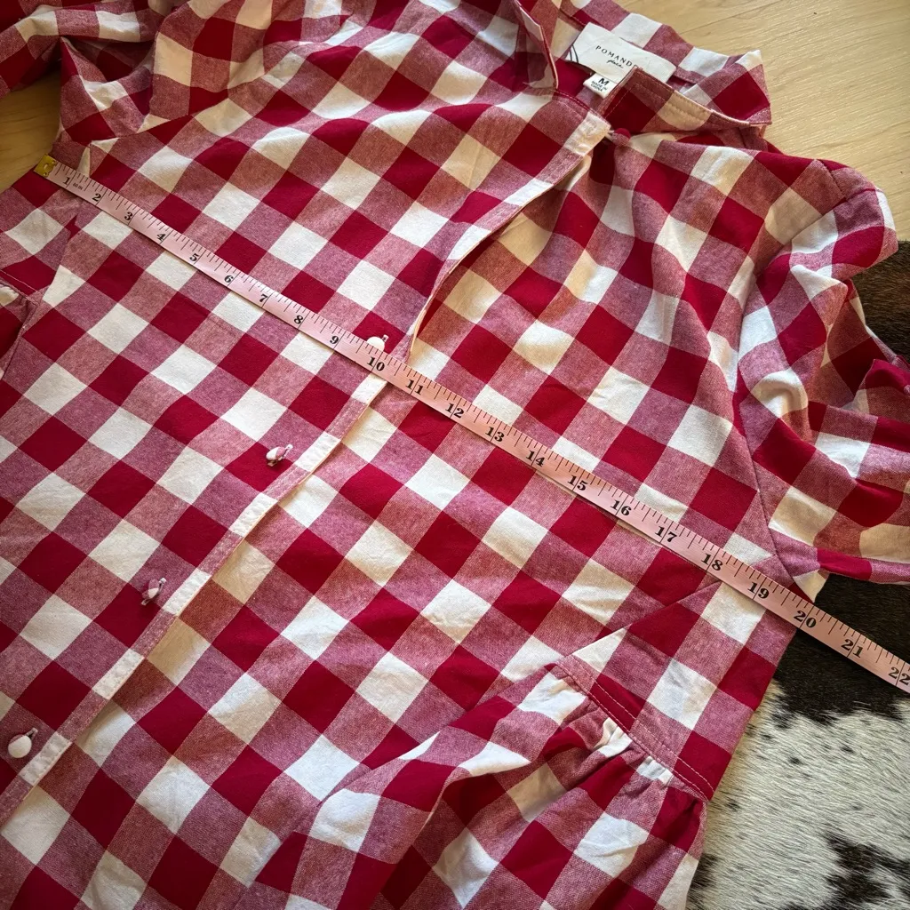 POMANDER PLACE Apple Red Gingham Scarlett Button Down shirt Size Medium NWOT - Image 11