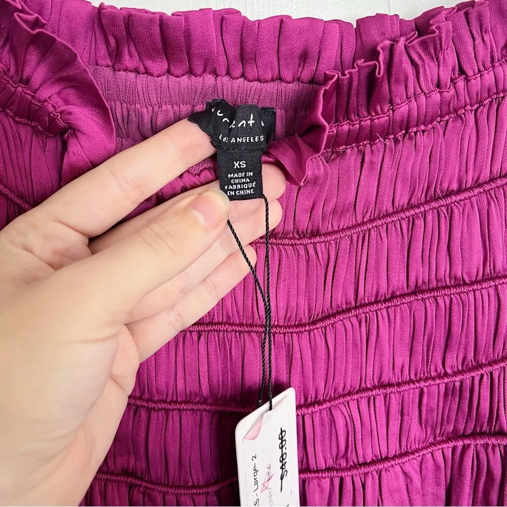 Current Air • Satin Layered Mini Skirt tiered ruffle Fuchsia Berry pink smocked - Image 3