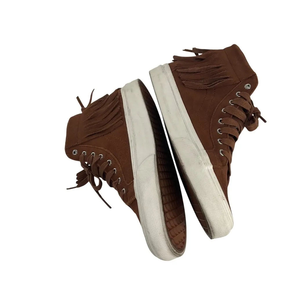 Vans Brown Suede Fringe High Top Skate Shoes women’s  9  men’s 7.5 boho festival - Image 3