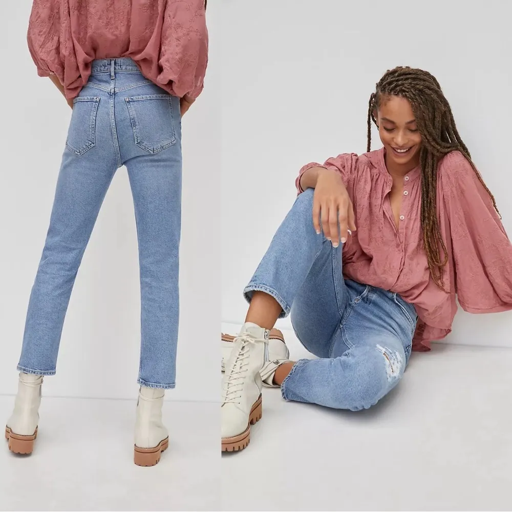 AGOLDE • Riley High Rise Straight Jean in Whiplash ankle distressed button fly - Image 9