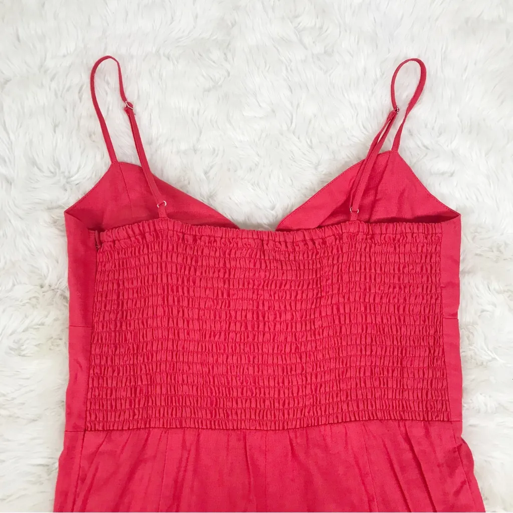 GIANNI BNI Red Linen Spaghetti Strap Wide Leg Jumpsuit Tie Bow Front Size‎ 4 New - Image 9