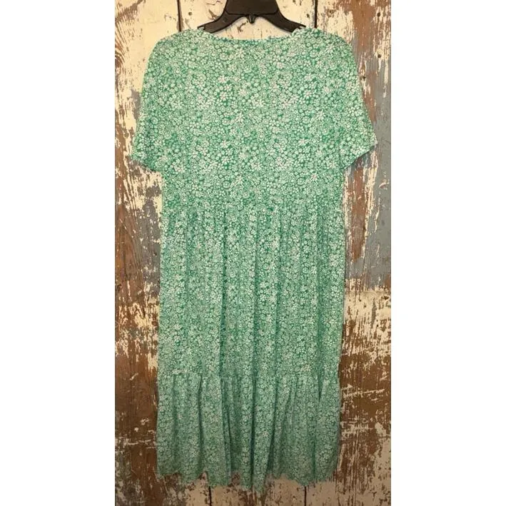 ZARA Green Maxi V-Neck Short Sleeve Floral Dress, size Medium - Image 5