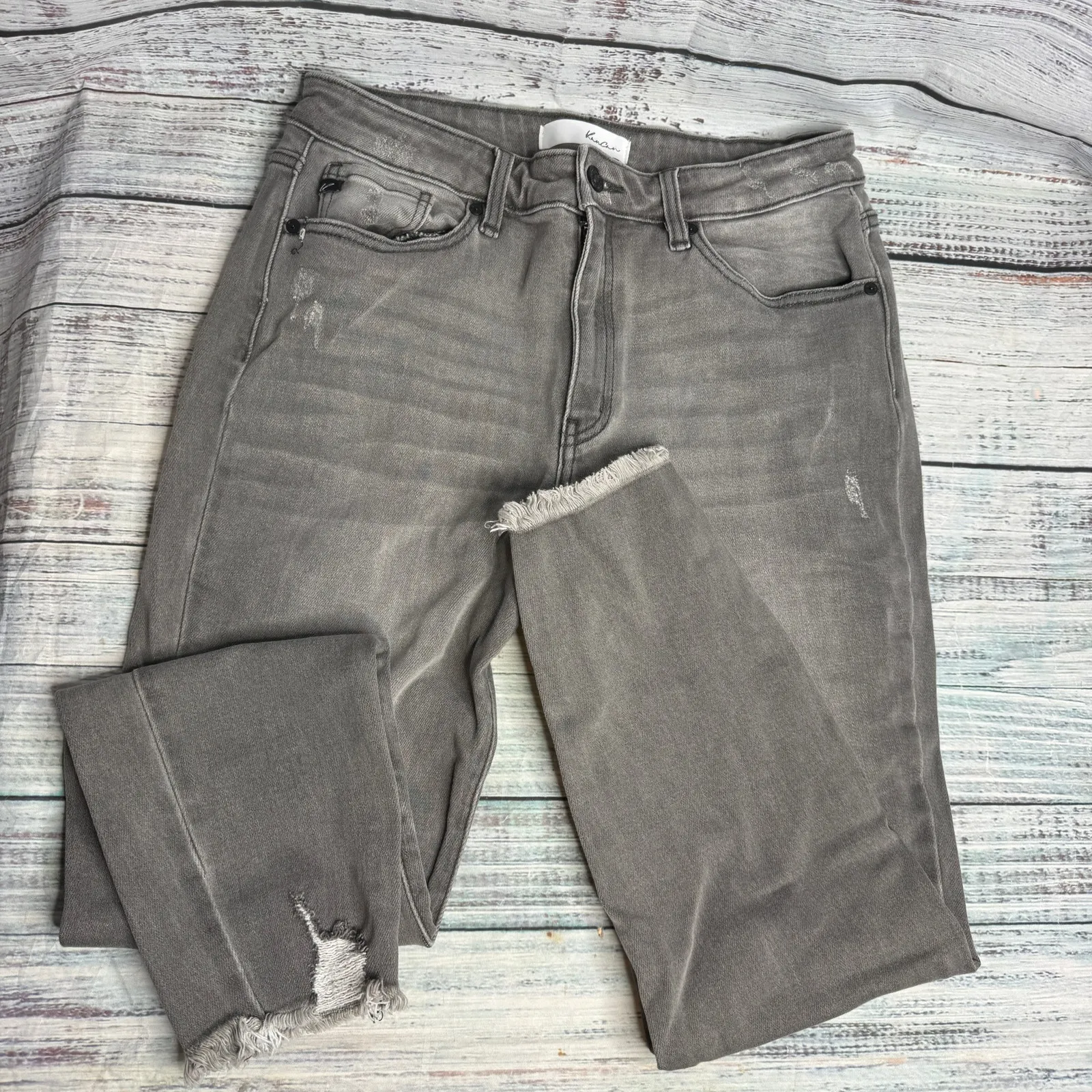KanCan Gray Distressed Skinny Jeans Size 13/30 Raw Hem Stretch - Image 1