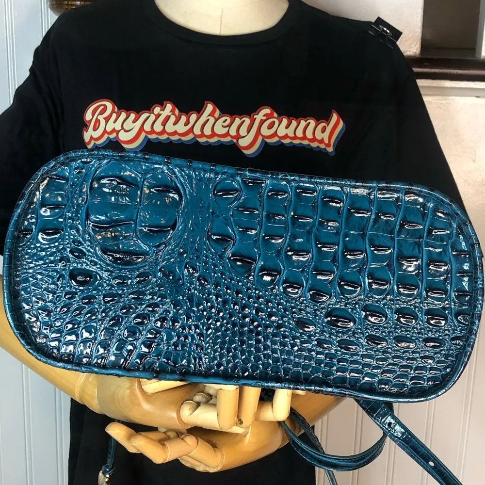 Teal Croc Embossed Melbourne Turn Lock Shoulder Bag NWOT - Image 12