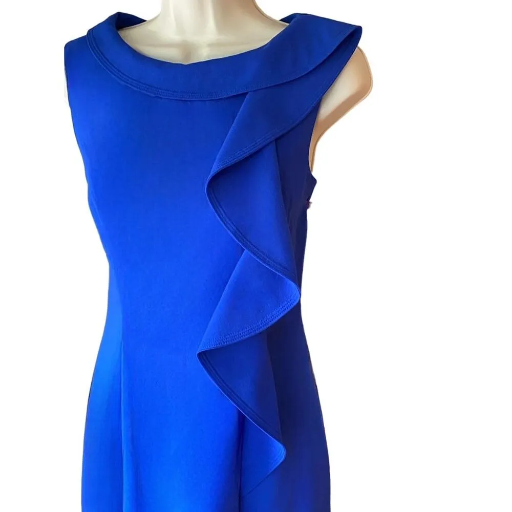 CALVIN KLEIN Royal Blue Sleeveless Fitted Summer Ruffle Dress ~ Women's Size 6 - Image 3
