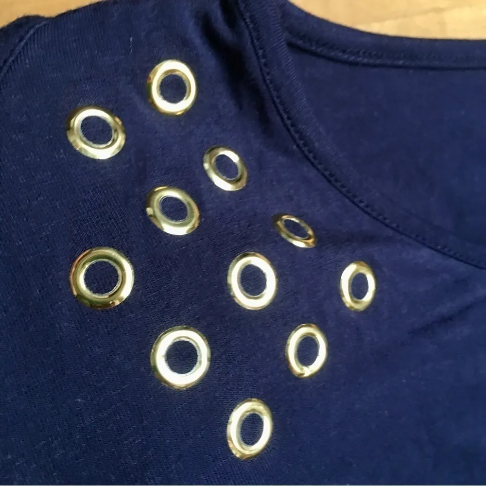 belldini Cold Shoulder Butterfly Sleeve Top, Gold Grommet, Navy Blue, Size S Blue - Image 6