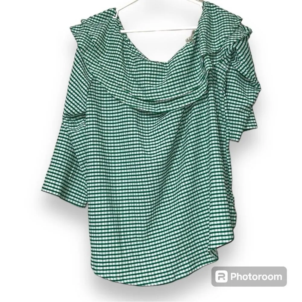 CATO plus size 14/16W Cape Town jelly bean blouse green and white checkered nwt - Image 4