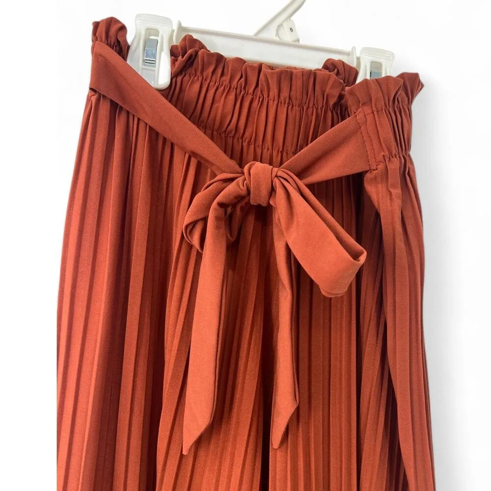 New Mix | S | Chiffon Pleated Wide Leg Elastic Waist Tie Band Palazzo Pants - Image 5