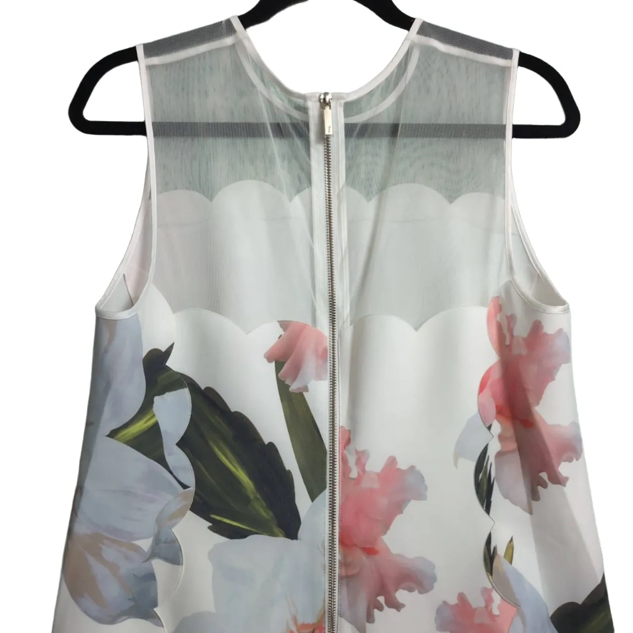 TED BAKER Caprila Bloom Scalloped Dress White Pink Blue Floral A Line Shift 4 (U - Image 4