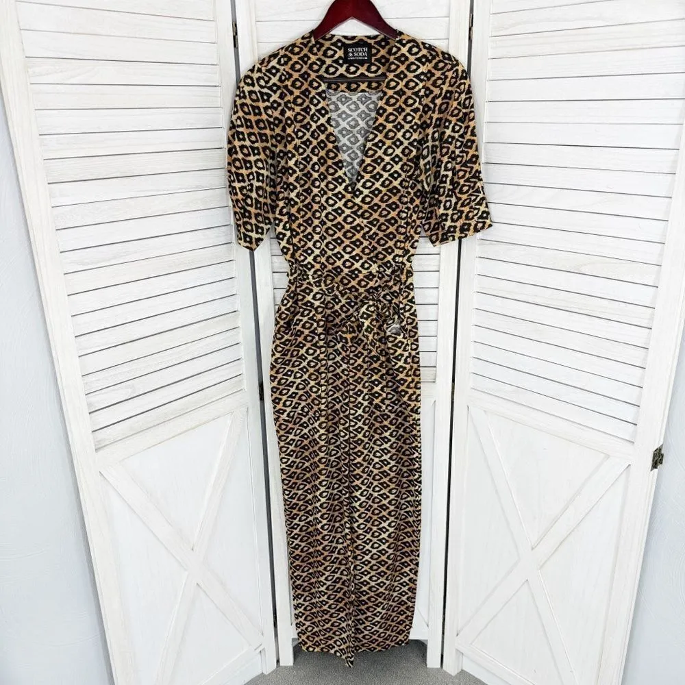 Scotch & Soda Jumpsuit Leopard Animal Print Puff Sleeve Utility Tan Black Medium - Image 10