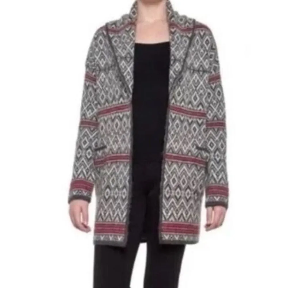 ASPEN Womens Wool Chunky Gray Fair Isle Nordic Open Front Sweater sz M Cabincore Red Size M - Image 2