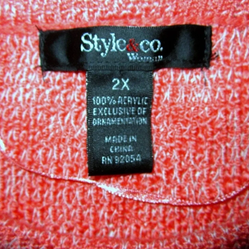 STYLE & CO Woman NWT Womens Plus 2X 18 20 Coral Lace Hem Sweater HIPPIE BOHO New - Image 2