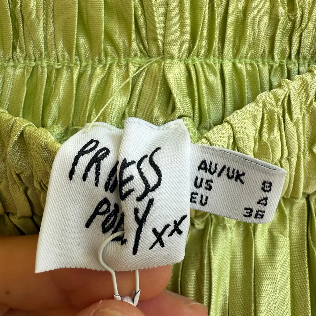 NWT Princess Polly Lila Green Pleated Satin Plisse Wide Leg Pants - Image 6