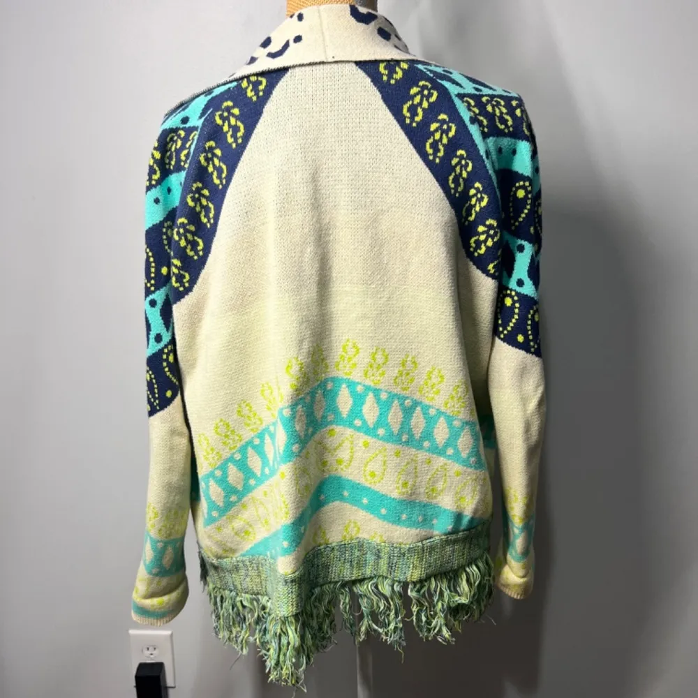 Anthropology Gypsy 05 Global Village Cardigan Fringe Sweater Size XS Blue - Image 3