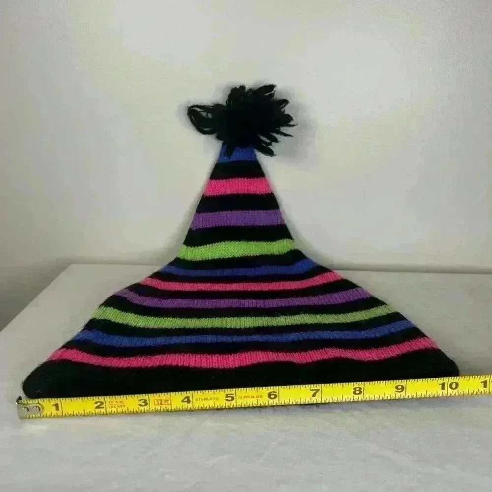 Vintage Meister Winter Hat Ski Hat Striped Stocking Hat 100% New Wool Unisex Black - Image 9